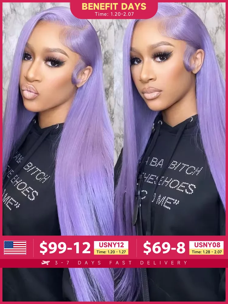 13x6 Purple Lace Front Human Hair Wig Brazilian 613 Blonde Lace Frontal Wig Pre Plucked Long Straight Lavender Colored Lace Wigs