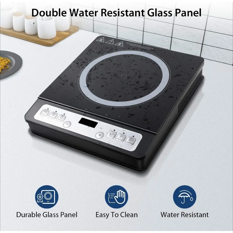 

1800W Digital Electric Portable Induction Cooktop Countertop Burner, With 8 Power & Temperature Settings & 180 Mins Time