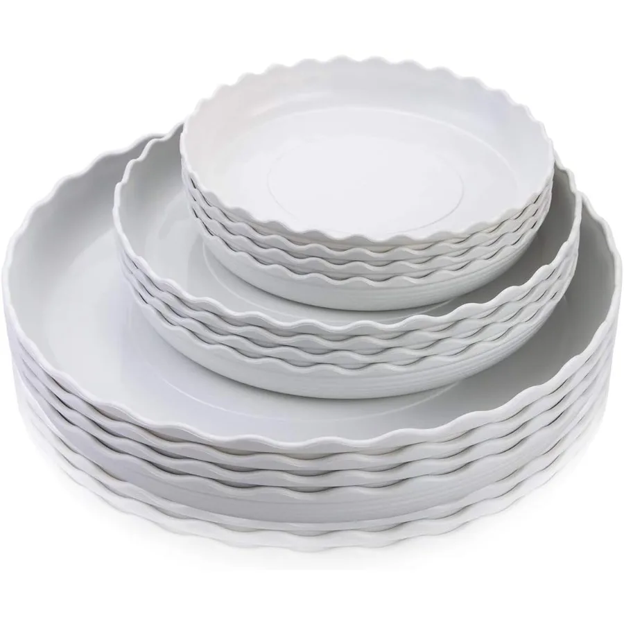 

12 Pack Plastic White Round Wave Plant SaucerDurable Heavy Duty Flower Plant Pot Drip Tray Container for Home Garden Indoor and