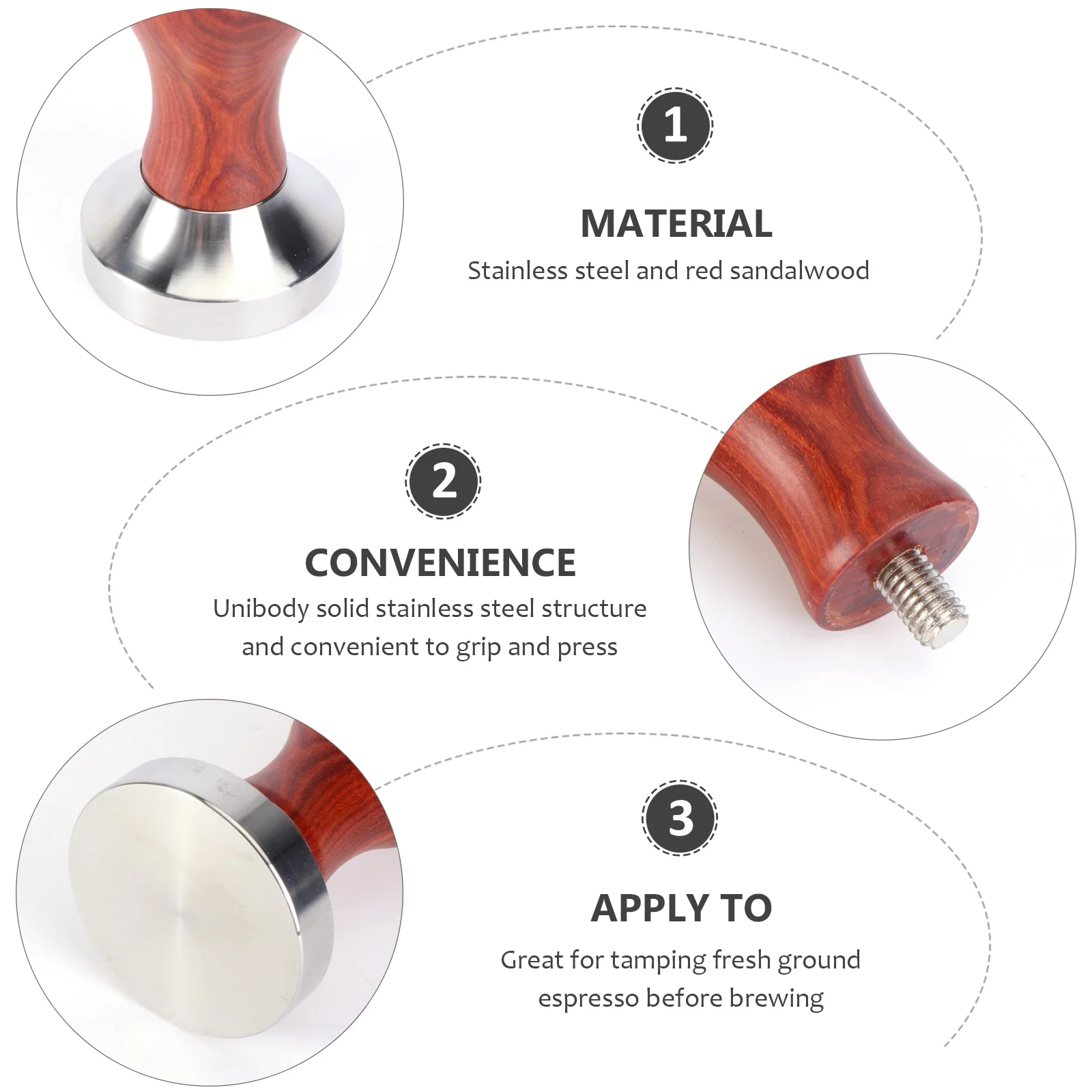

1 pc Stainless Steel Coffee Tamper 49Mm Red Sandalwood Handle Flat Base Espresso Press Tool Handheld Coffee Ground