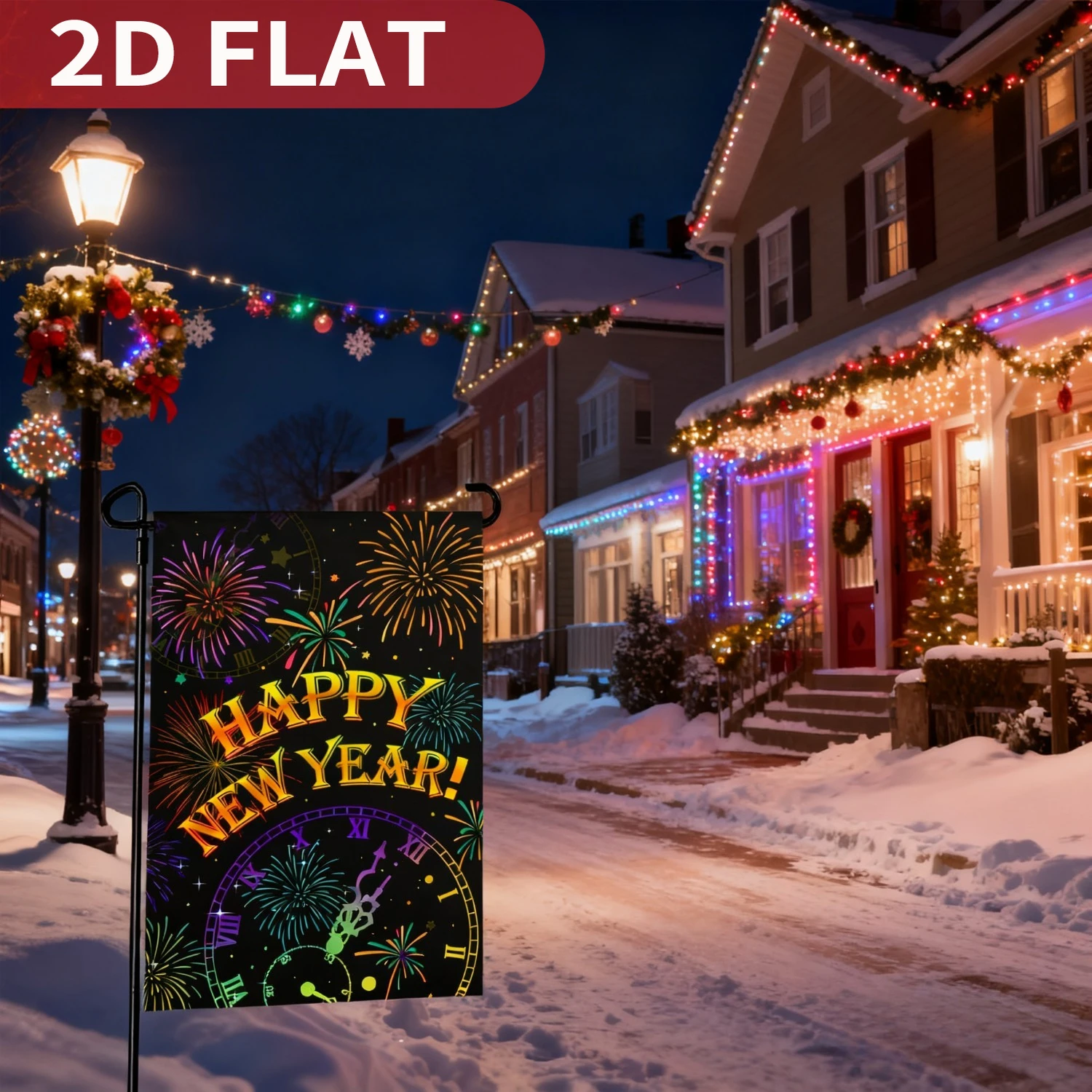 

1p Happy New Year Garden Flags Party supplies set Firework Sparkle Night Sky Yard Flag Durable Polyester 12x18 Inch Double Sided