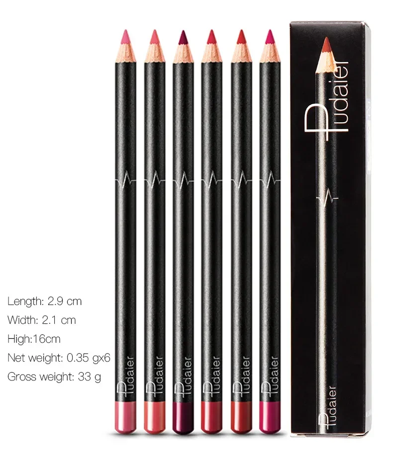 Wysokiej jakości 6-częściowy zestaw kredek do ust Odporny na pot Niełatwy do blaknięcia Nieprzywierający kubek Nude Lip Stick Liner Pencil Kit Kosmetyczny