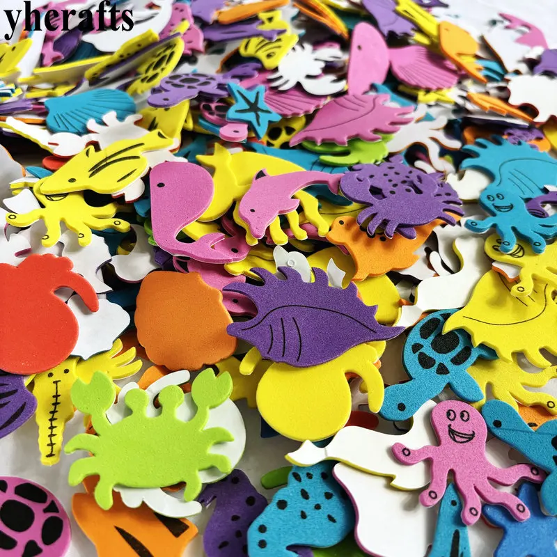 Autocollants en mousse animaux marins, 100 pièces, artisanat du monde de la mer, décoration artistique d\'été pour la maison, cadeaux de fête des