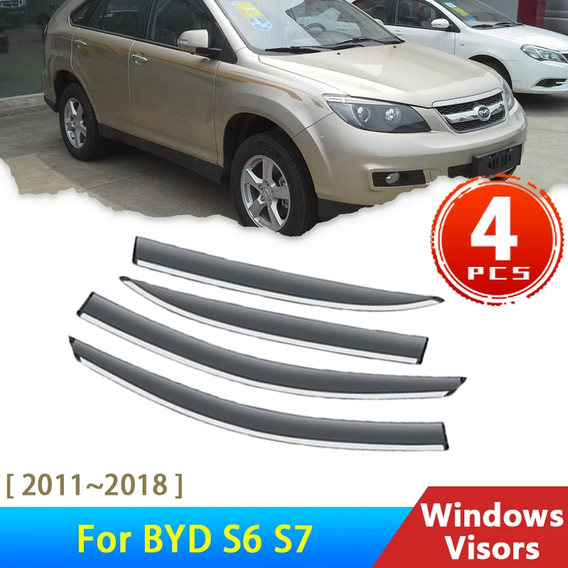 

Deflectors for BYD S6 Parts S7 2011~2018 2015 2014 2013 Accessories 4x Wind Shield Car Window Visors Rain Eyebrow Guards Awning