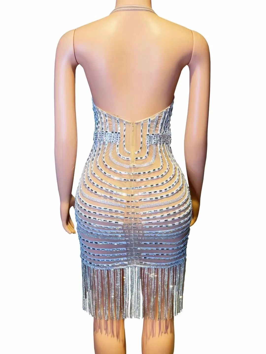 مثير الرقبة الرسن تنورة قصيرة لامعة حجر الراين عيد ميلاد بار أداء اللباس العازبة حزب فساتين مرحلة الأداء فساتين