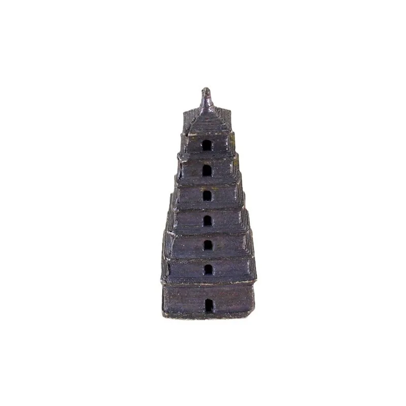 1Pc Brass Antique Big Wild Goose Pagoda Blackened Rockery Micro Landscape Decoration Qinglong Stone Ornament Desktop Home Decor