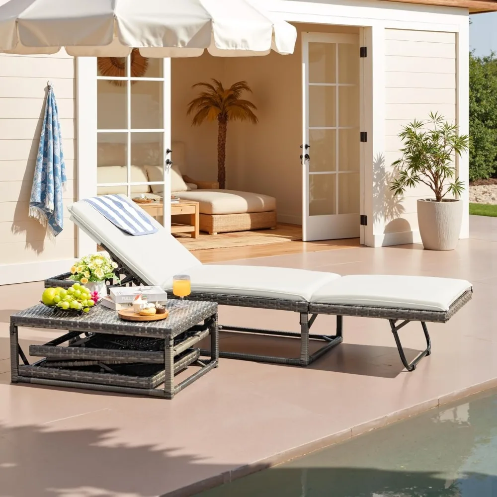 كراسي صالة الروطان القابلة للطي مكونة من قطعتين، كراسي فناء بمسند ظهر قابلة للتعديل بـ 5 زوايا للشاطئ، للاسترخاء على جانب حمام السباحة