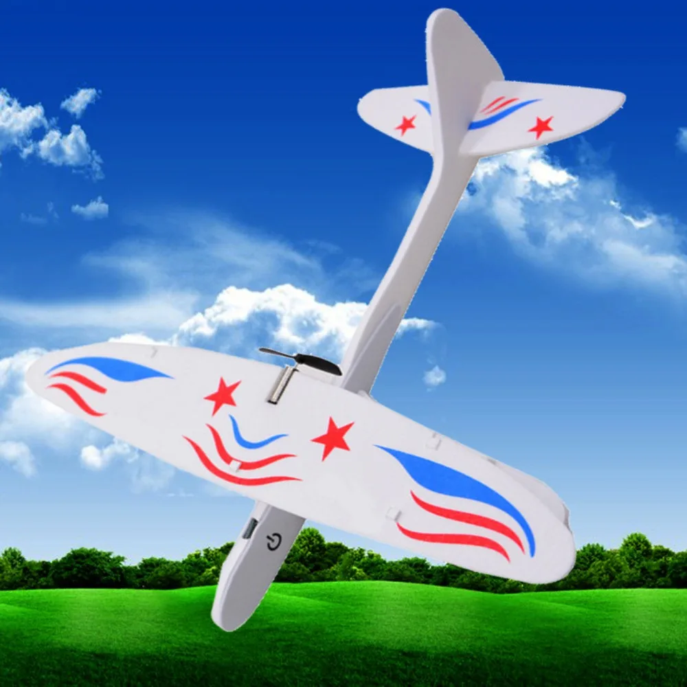 High Quality USB Rechargeable Spinning Hand Paper Airplane with LED Light PP Hand Throwing Flying Airplane 35*9*32mm DIY Model