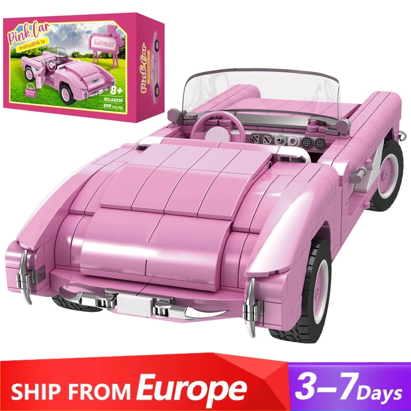 Image of 898PCS MOC Technische Rosa Sport Auto Bausteine Cartoon Anime Figur Racing Modell DIY Montage Spielzeug Mädchen Weihnachten Geschenk
