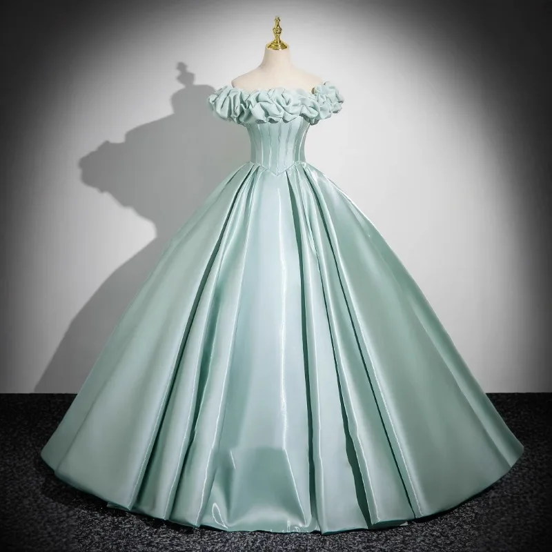 

French Princess Dress Evening Gown, Student Art Exam Vocal Performance Costume, High-end Temperament, Light Green Evening Gown