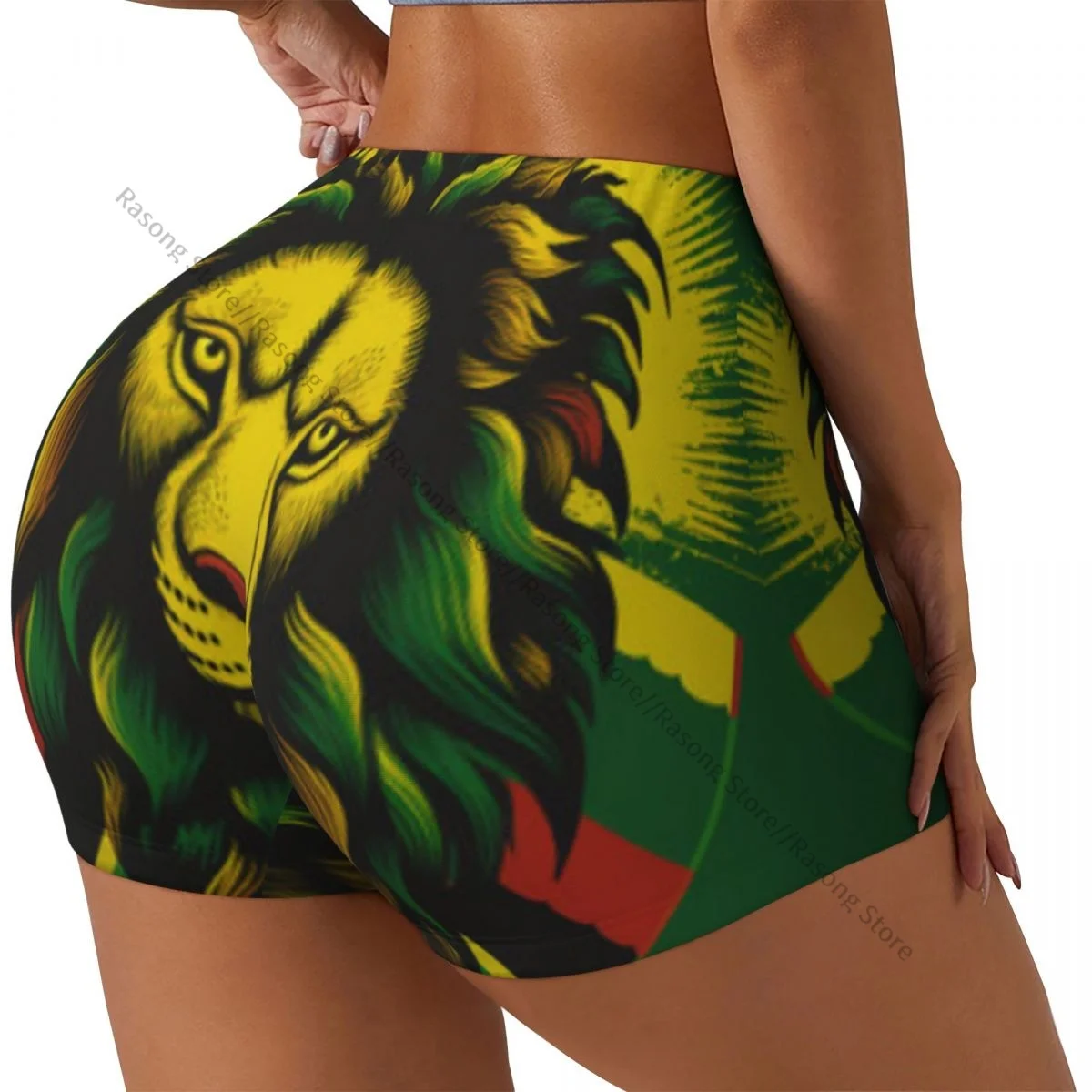 

Короткие эластичные шорты с эффектом пуш-ап, ямайские шорты для бега с элементами льва, спортивные шорты, женская одежда, тренажерный зал