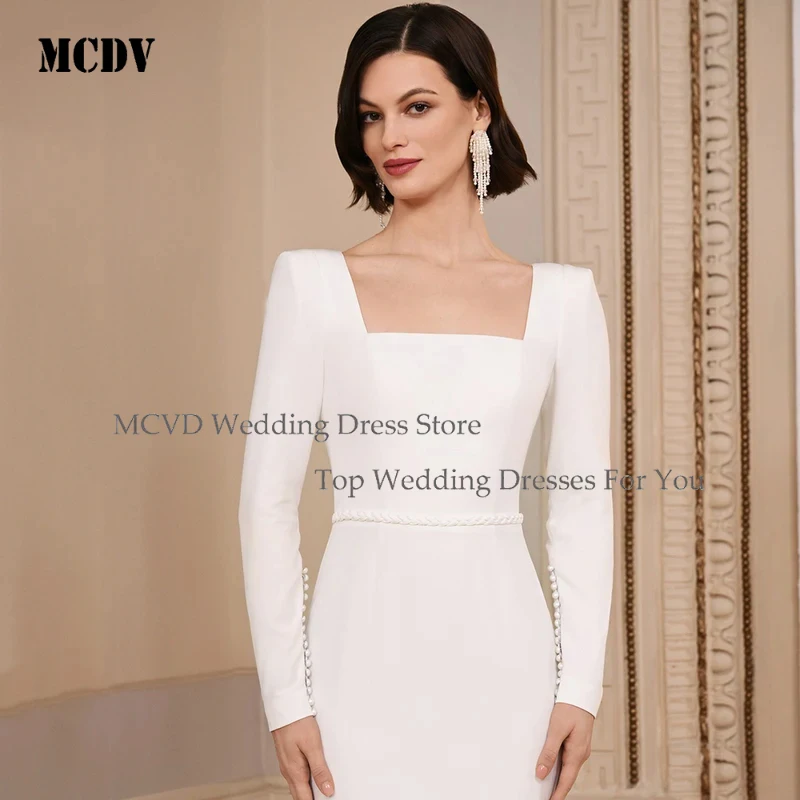 

MCDV Customized 2026 Classic Mermaid Wedding Dresses Square Neck Belt Backless Bridal Gown White Formal Bride Dresses