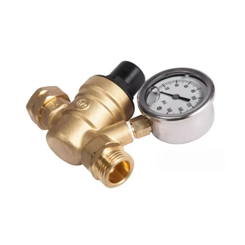 3/4 NH Threaded Brass Lead-Free with Gauge Adjustable water pressure regulating valve