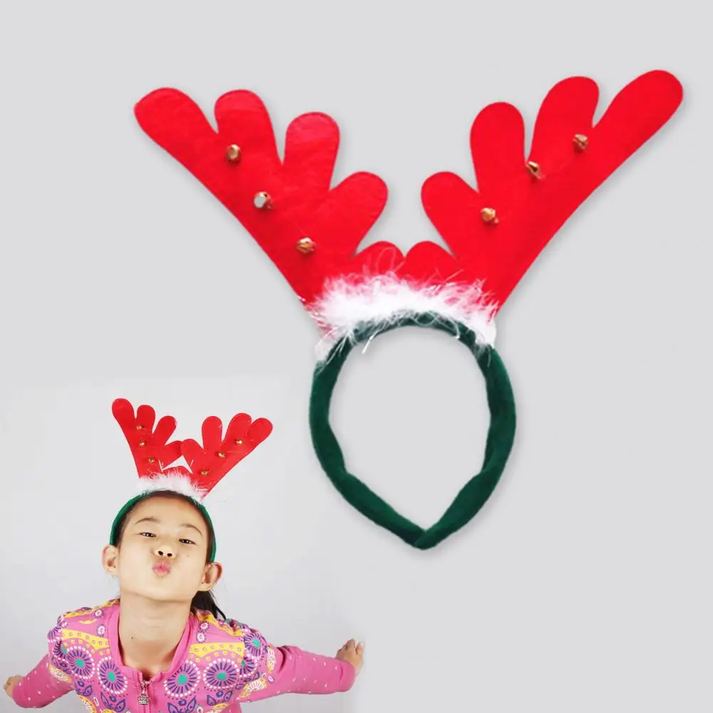 Christmas Headband Antler Shape Bell Snaowflake Sequin Feather Decor Elastic Anti-slip New Year Party Photo Prop Head Decoration