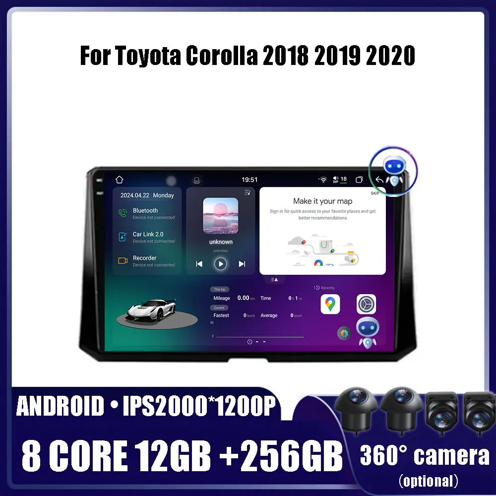 

Android OS Carplay Auto for Toyota Corolla 2018 2019 2020 Car Radio Navigation GPS Multimedia Video Player No DVD 5G WIFI