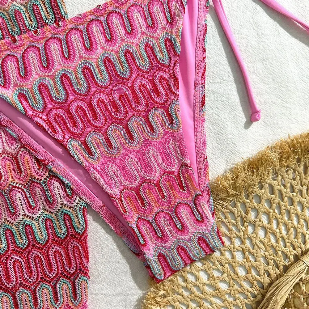 

3Pcs/Set Fashion Summer Beach Bikini Halter Casual Bikini Set Brazilian Bathing Suit Beachwear Vacation