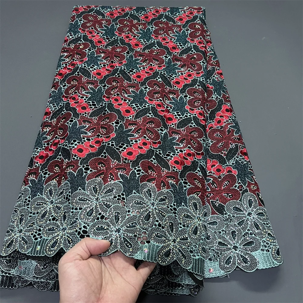 

2025 African Nigerian Tulle Lace Fabric Sewing for Dress High Quality Damask polish luxe Cotton Pure Embroidery 5Yard PS0084
