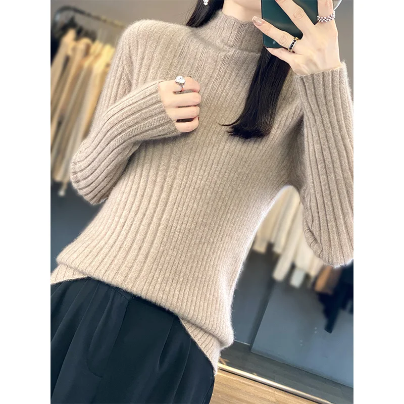 

Jueqi Cashmere Sweater Women's Half High Neck Pullover Sweater Autumn and Winter New 100% Pure Wool Knitted Underlay RT-960