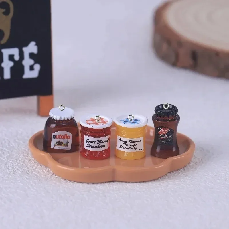 10Pcs Cute Mini 3D Bottle Resin Pendants Kawaii Strawberry Chocolate Coffee Jam Charms For DIY Earrings Keychains