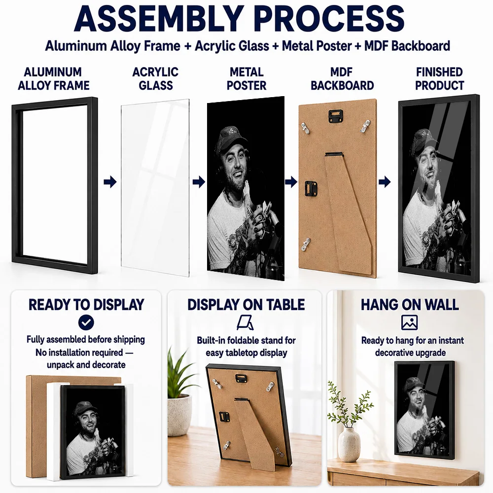 Mac Miller Framed Metal Poster Personalized Photo High Contrast Stage Style Wall Art For Recording Studio Unique Listener Gift
