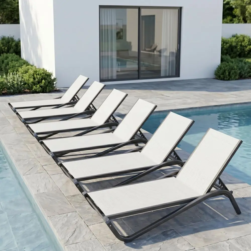 

Chaise Lounge Chairs Set of 6, AllWeather Aluminum Pool Loungers for Outside, 5Position Adjustable Sunbathing Chairs for Tannin