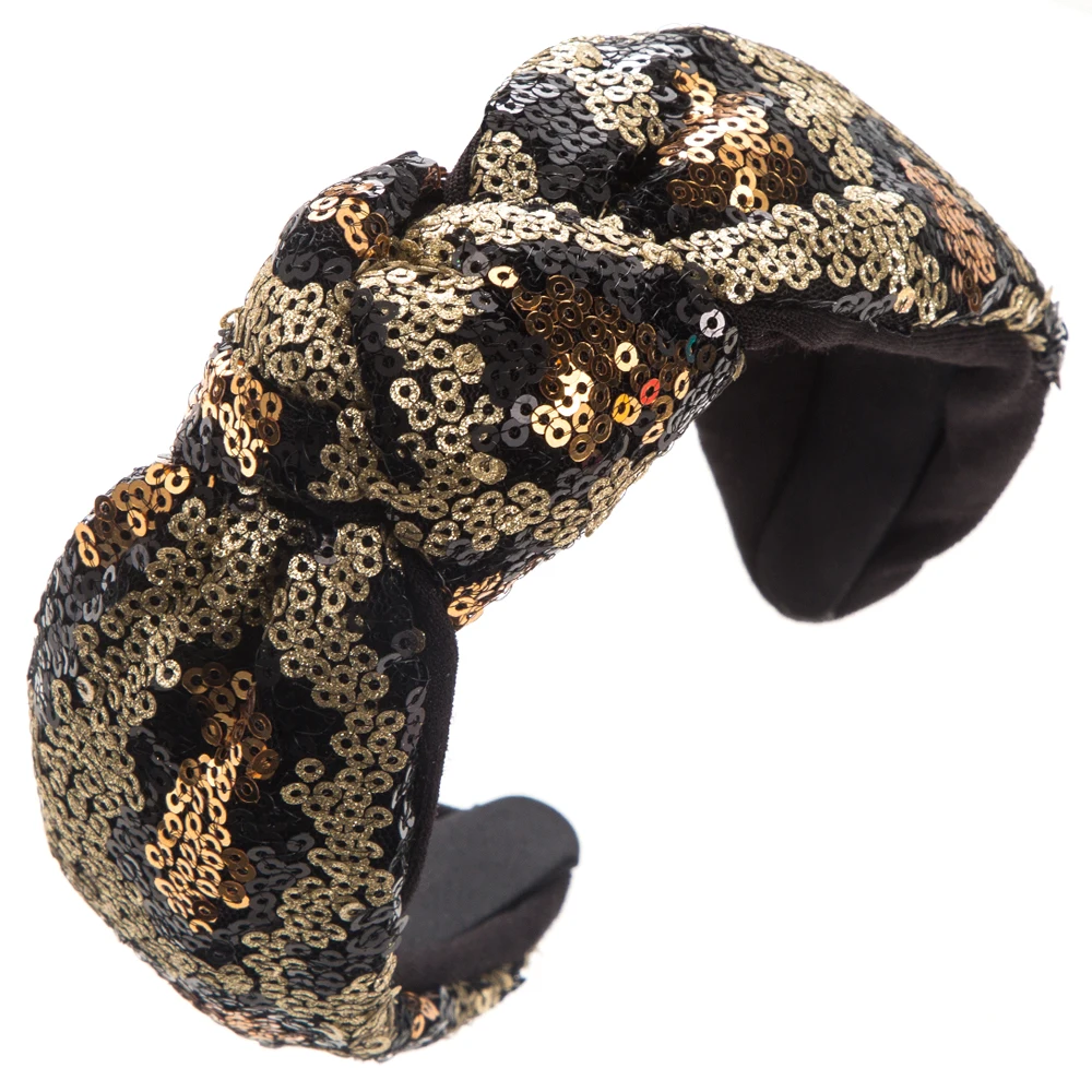 New Style Sequin Knotted High Skull Top Wide Headband Hair Accessories With Personalized, Shiny, Fashionable, And High-end Feel