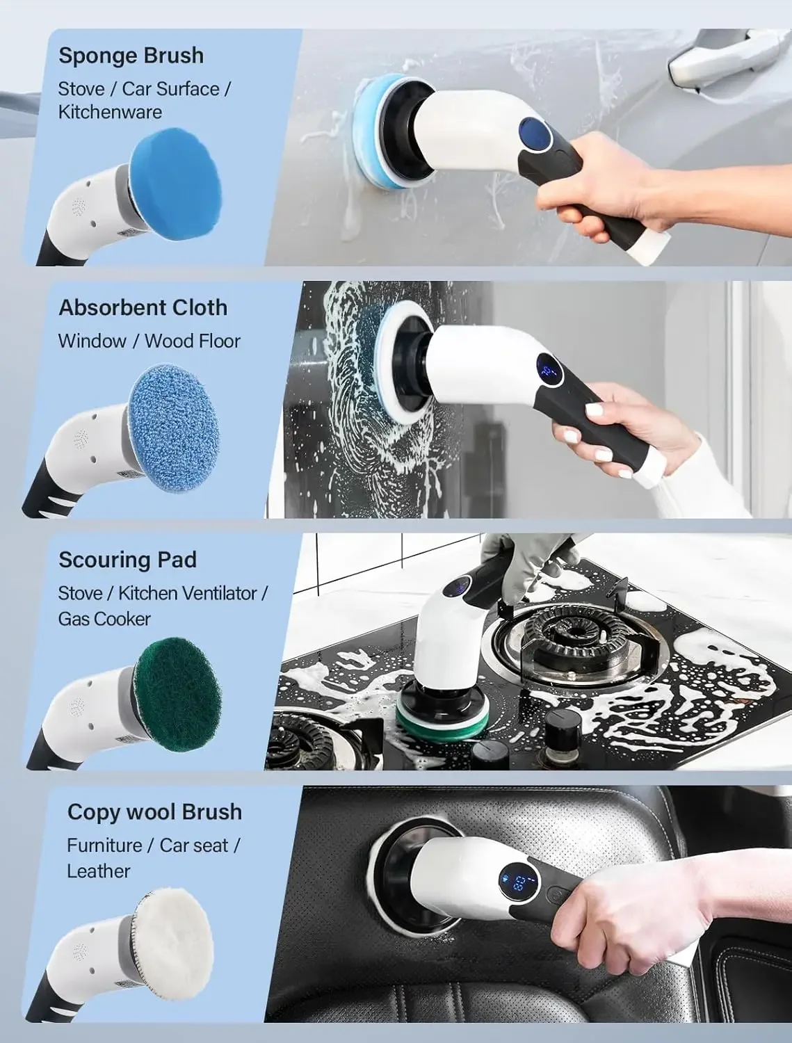 Electric Rotary Floor Scrubber New Wireless Voice Prompts Multiple Adjustable Speeds Adjustable Extension Bathroom Floor Tiles