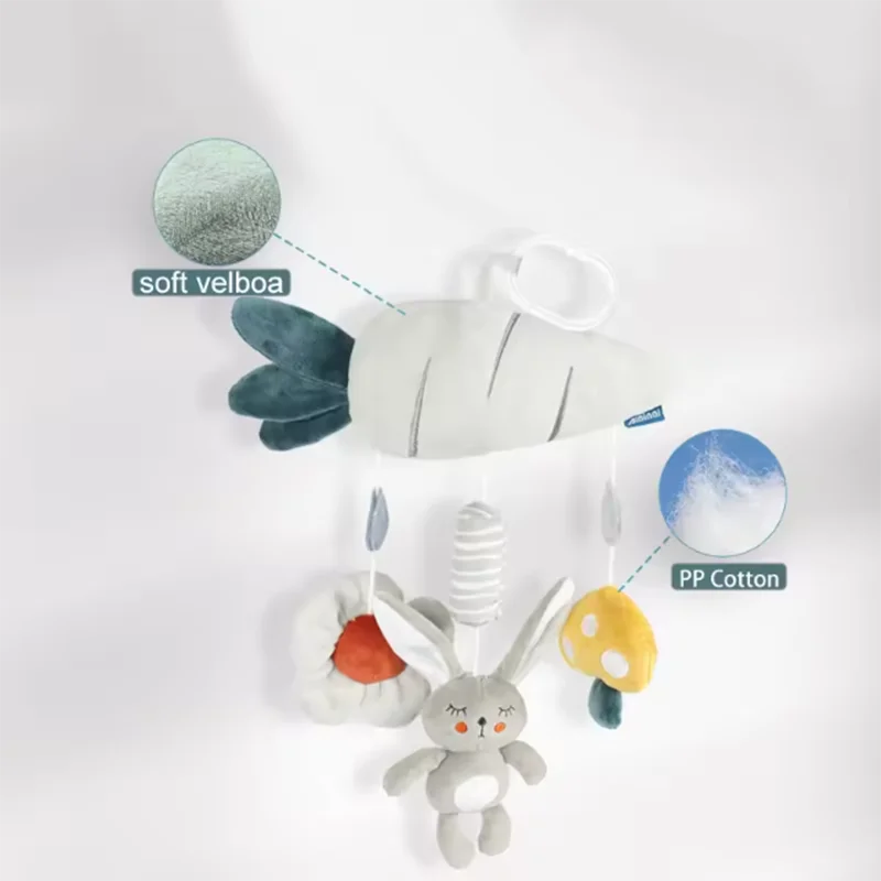 赤ちゃん早期教育玩具カートペンダント、心を落ち着かせる装飾、ベッドベル、吊り下げ式手回しベル、パズルぬいぐるみ