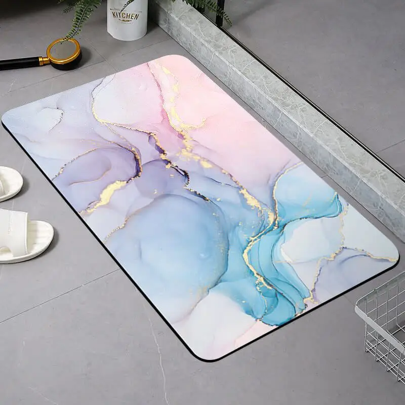 Modern Marble Print Bathroom Floor Mat Super Absorbent Non Slip Bathtub Area Quick Drying Rugs Diatom Mud Carpet for Shower Room