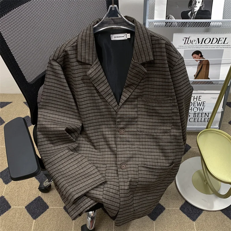 

Мужской клетчатый пиджак-блейзер в стиле ретро: модный, универсальный, приталенный, удобный для повседневной носки, с большими карманами, для ежедневного использования, улучшенный дизайн
