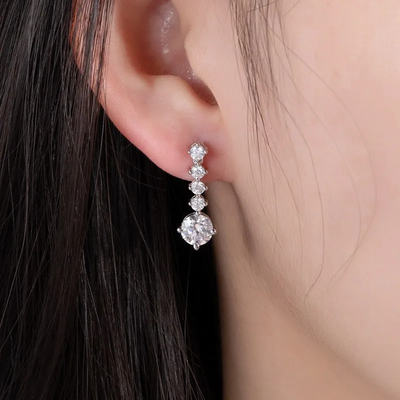 MuShan Designer Jewelry 925 Sterling Silver Ear Line Moissanite Party Platinum Plated for Girlfriend MST Patent Earrings