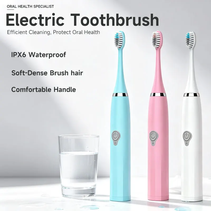 Sonic Electric Toothbrush, Non‑Rechargeable for Adults Men Women Household Soft Bristles IPX6 Waterproof