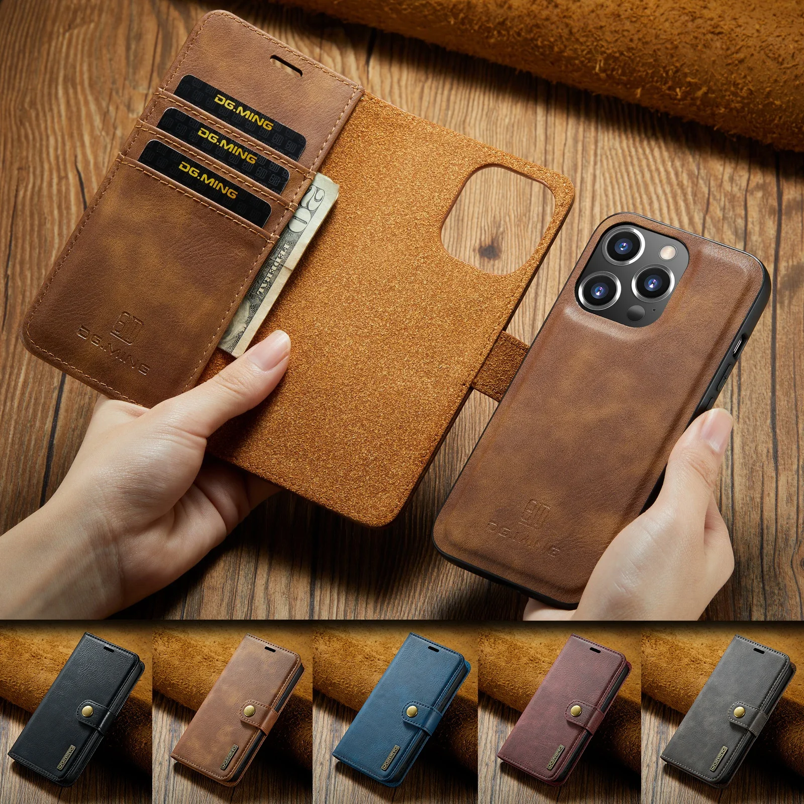 Detachable Magnetic Leather Phone Case for IPhone 16 Pro Max 15 12 13 11 14 Plus XS XR X SE 2022 Wallet Card Holder Cover Coque