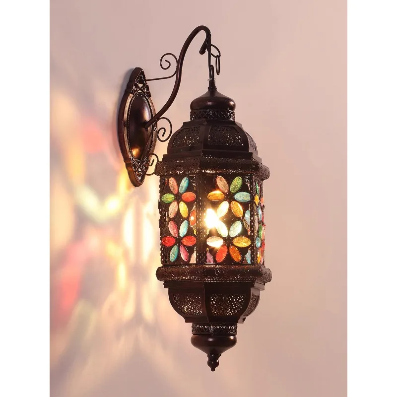 

South East Asia handmade colored glass wrought iron wall lamp Thai restaurant entrance corridor creative characteristic lighting