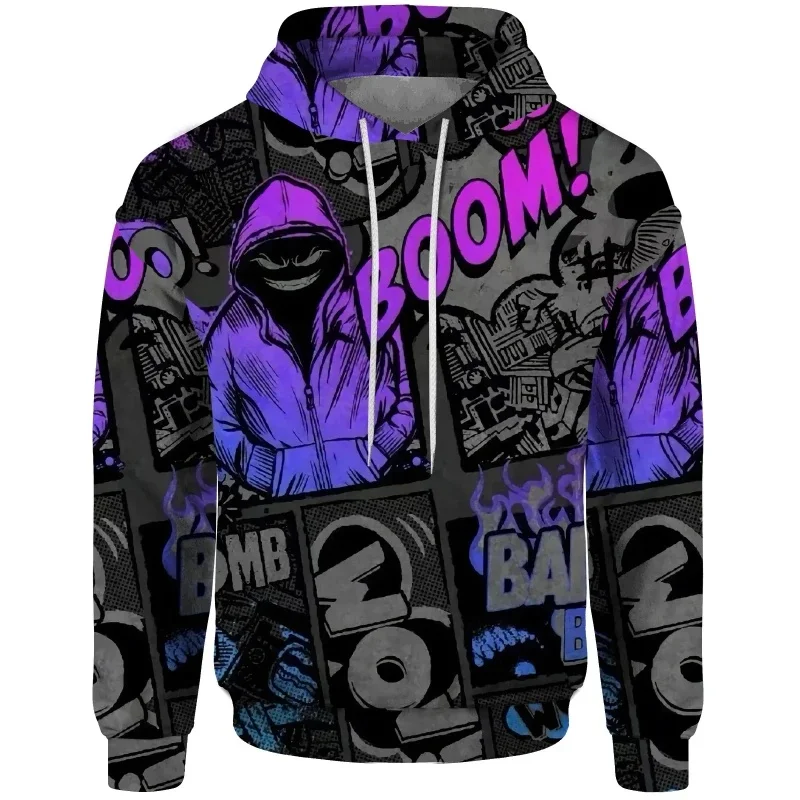 New Cartoon Elements Hoodies Hip-hop Autumn Winter Men Hoodie Pullover 3D Printing Comic Graffiti Sweatshirt Fashion Mens Hoody