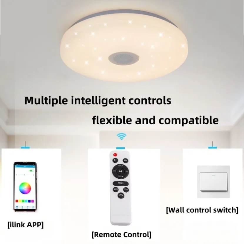 Plafonnier LED RVB intelligent avec télécommande, Bluetooth, musique, gradation, décoration intérieure de chambre à coucher, 85-265V