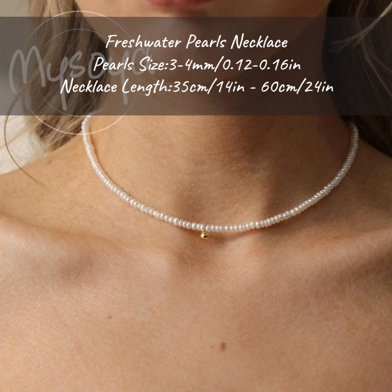 MYSOYA قلادة لؤلؤ المياه العذبة البيضاء 3-4 ملم مع صندوق هدايا، هدية لها/له، عيد ميلاد/زفاف/ذكرى سنوية/هدية عيد الميلاد