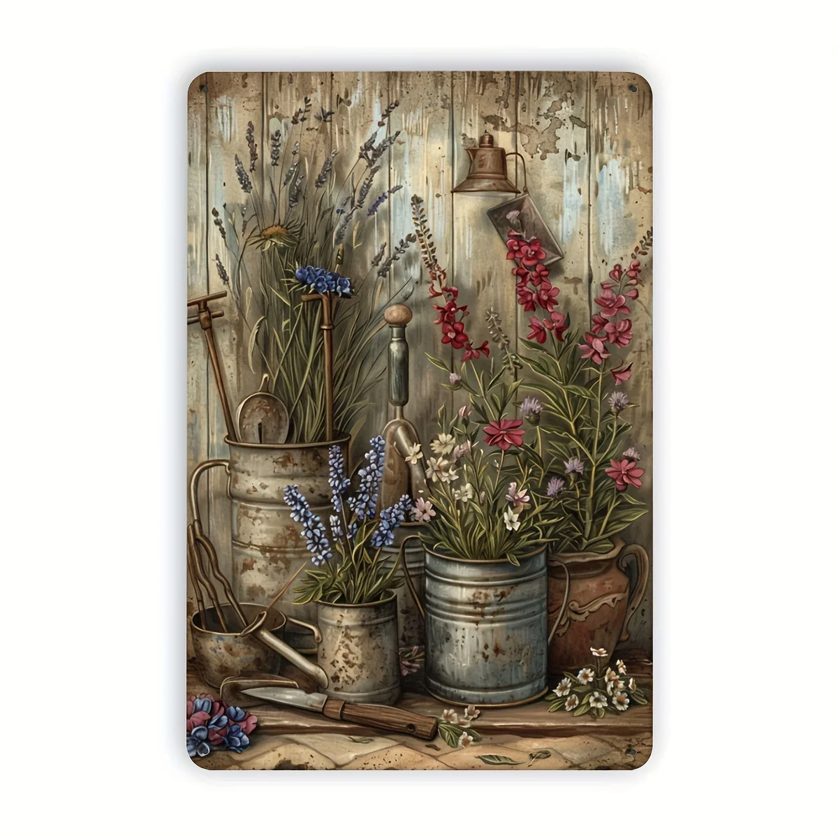 Encantadora Letrero Metálico Vintage para Jardín - Diseño Floral y de Herramientas de Jardinería de 8x12 Pulgadas, Ideal para