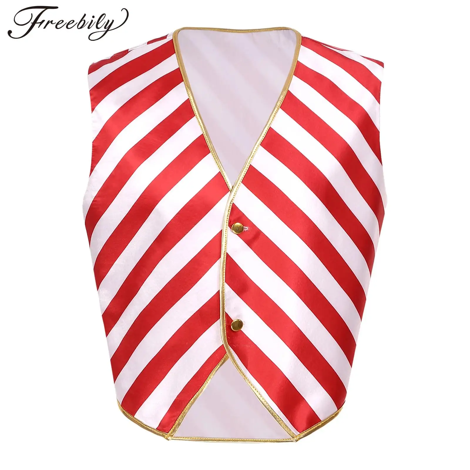 Men's Christmas Candy Cane Red White Stripe Waistcoat Vest Tops Santa Claus Sleeveless Tops for Xmas Holiday Party New Year