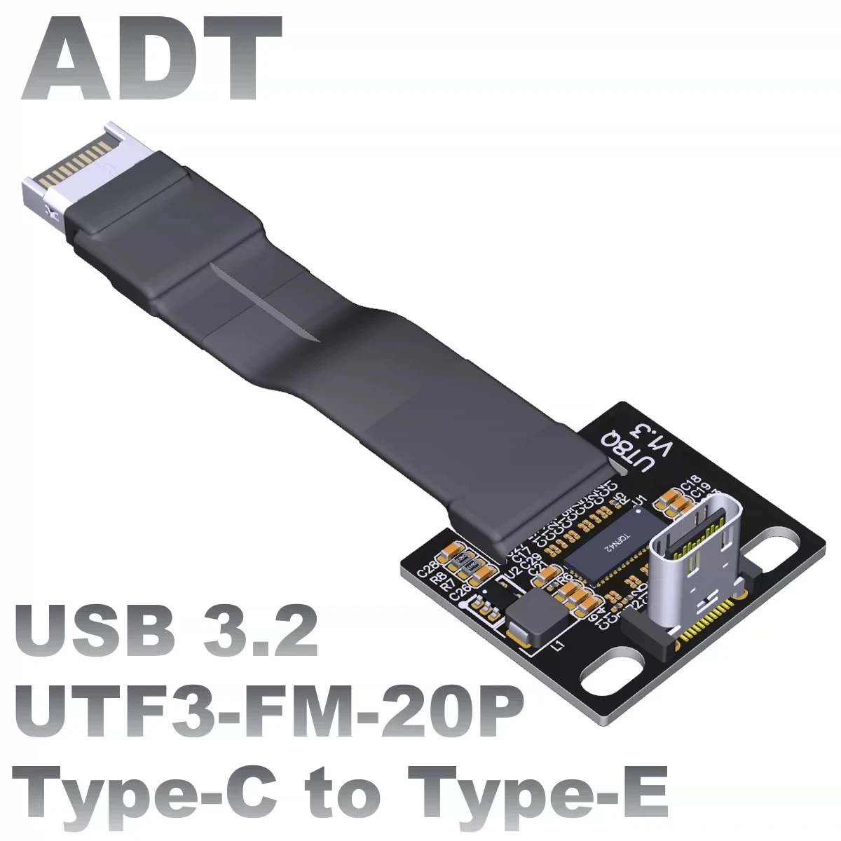 T8T-F6A 20P Internal USB3.2 Gen2x2 Type-C Female to Type-E Male Shielded Flat Ribbon Cable Adapter With Chip ITX/ATX A4 Extender
