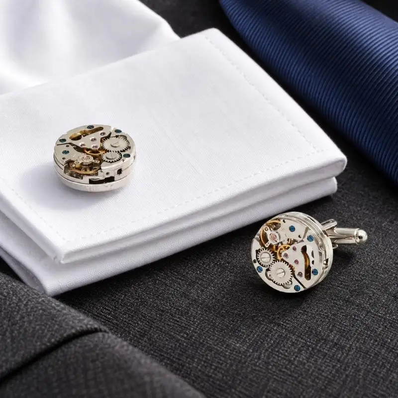 1 Pair Mechanical Watch Movement Cufflinks for Men with Visible Gears 24BB