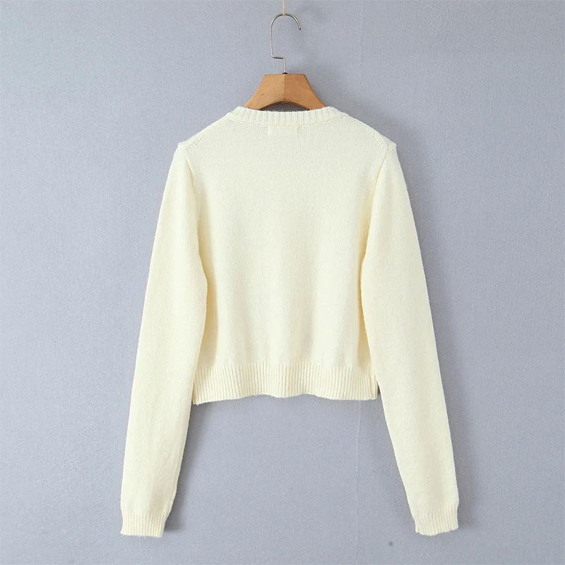 YENKYE New Autumn Women Simple Sweet Cherry Embroidery Knit Cardigan Long Sleeve O Neck Single Breasted Casual Knitwear Tops