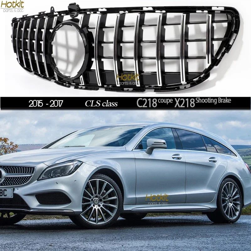 Panamericana GT Black Silver Front Bumper Grille Replacement Radiator Grill for Mercedes X218 C218 CLS Class 2015 - 2017 & CLS63