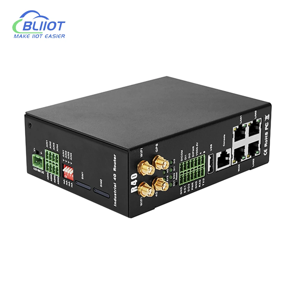 BLiiot R40 4G Industrial Router Analog Digital Modbus to MQTT Protocol Conversion Device Linkage Data Acquisition