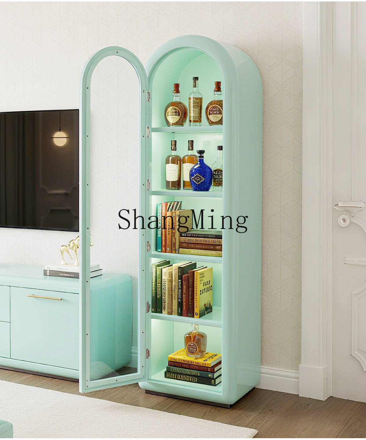 CL celebrity floor display living room TV side cabinet simple modern wind belt glass door cabinet Internet