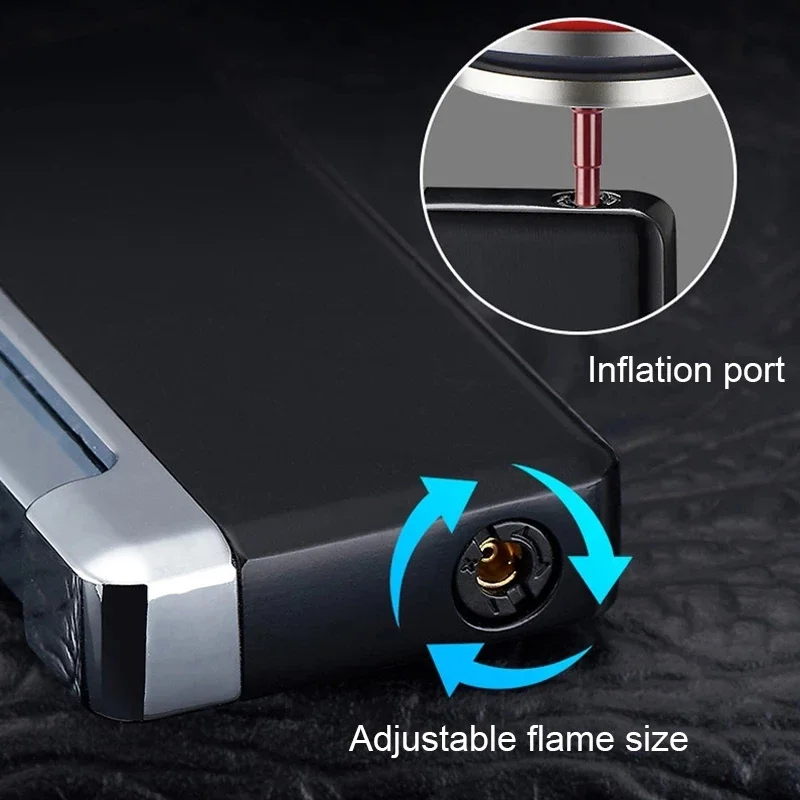 Outdoor Windproof Blue Flame Cigarette Lighter Creative Side Pressure Ignition Metal Butane Gas Cigar Lighter Men\'s Gadget