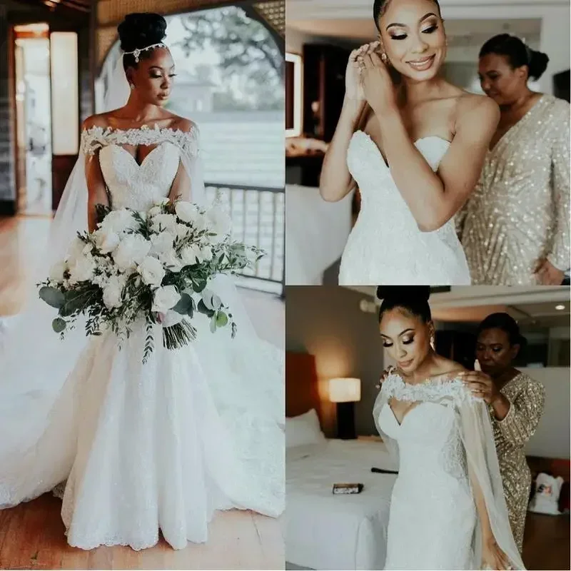 Customized African Mermaid Wedding Dresses 2023 Robe De Mariee Lace Sweetheart Wedding Gowns Custom Made Long Train Bride Dresse
