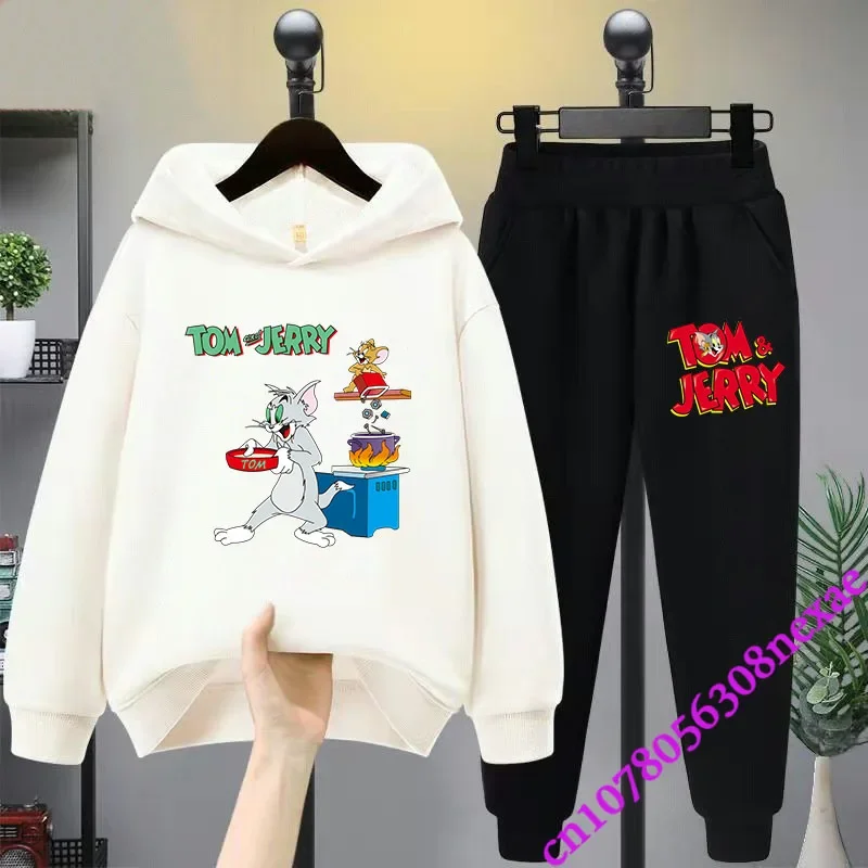 2024 New Disney Tom And Jerry Children's Set Spring And Autumn Cartoon Anime Boys And Girls Print Sports Top And Pants 2-piece