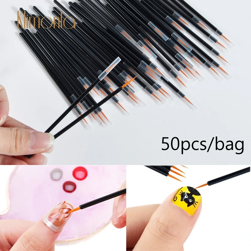 50Pcs/Bag Small Nail Art Brush Disposable Nail Pigment Liner Nylon Wool With Pen Cap Portable Nail Tools nails accesories