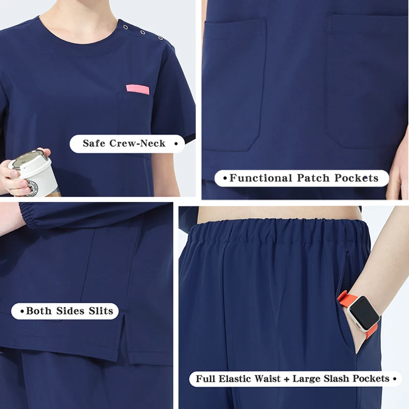 Uniformes médicos quirúrgicos para mujer, uniformes clínicos, Color sólido suave, enfermera, médico, odontología, enfermería, bata de dos piezas S02